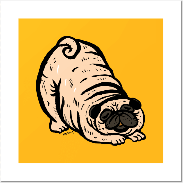 Pug Stretching Wall Art by nokhookdesign